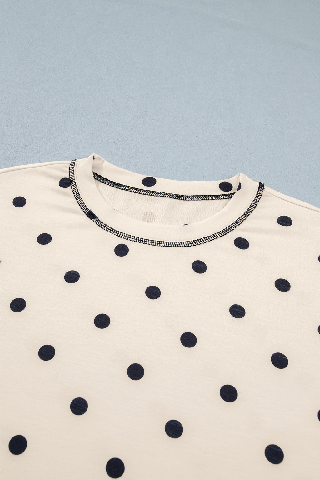 White Exposed Seam Detail Polka Dot Loose Tee Drawstring Shorts Set