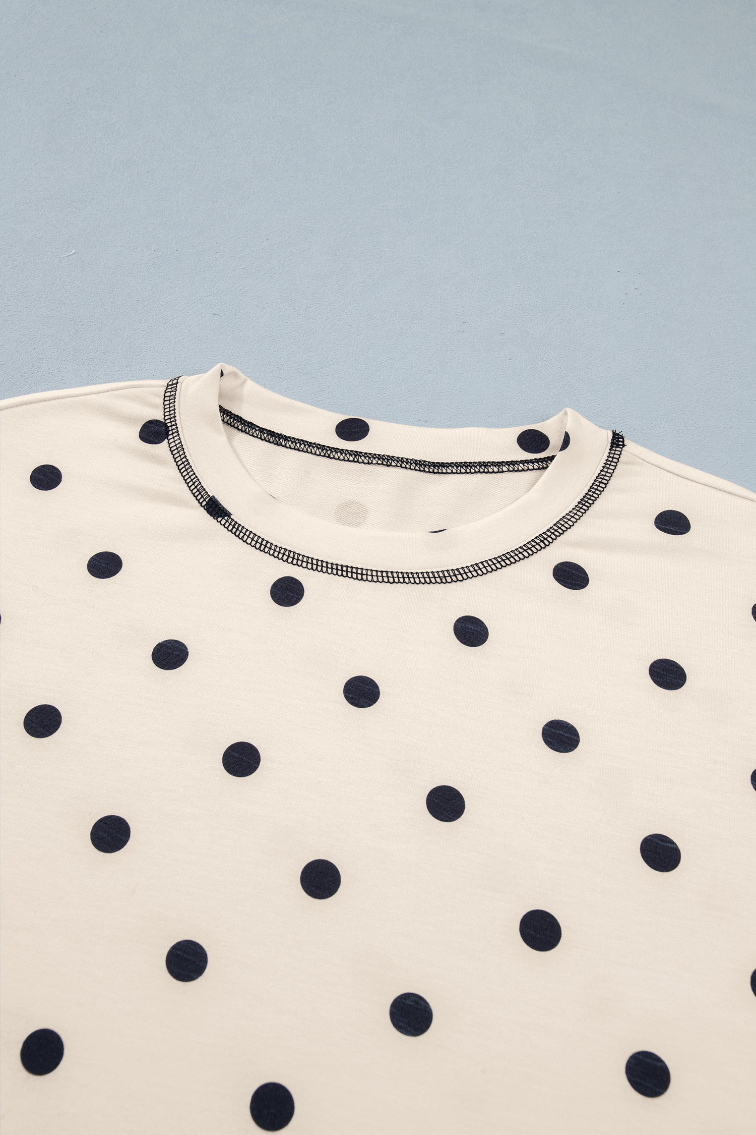 White Exposed Seam Detail Polka Dot Loose Tee Drawstring Shorts Set