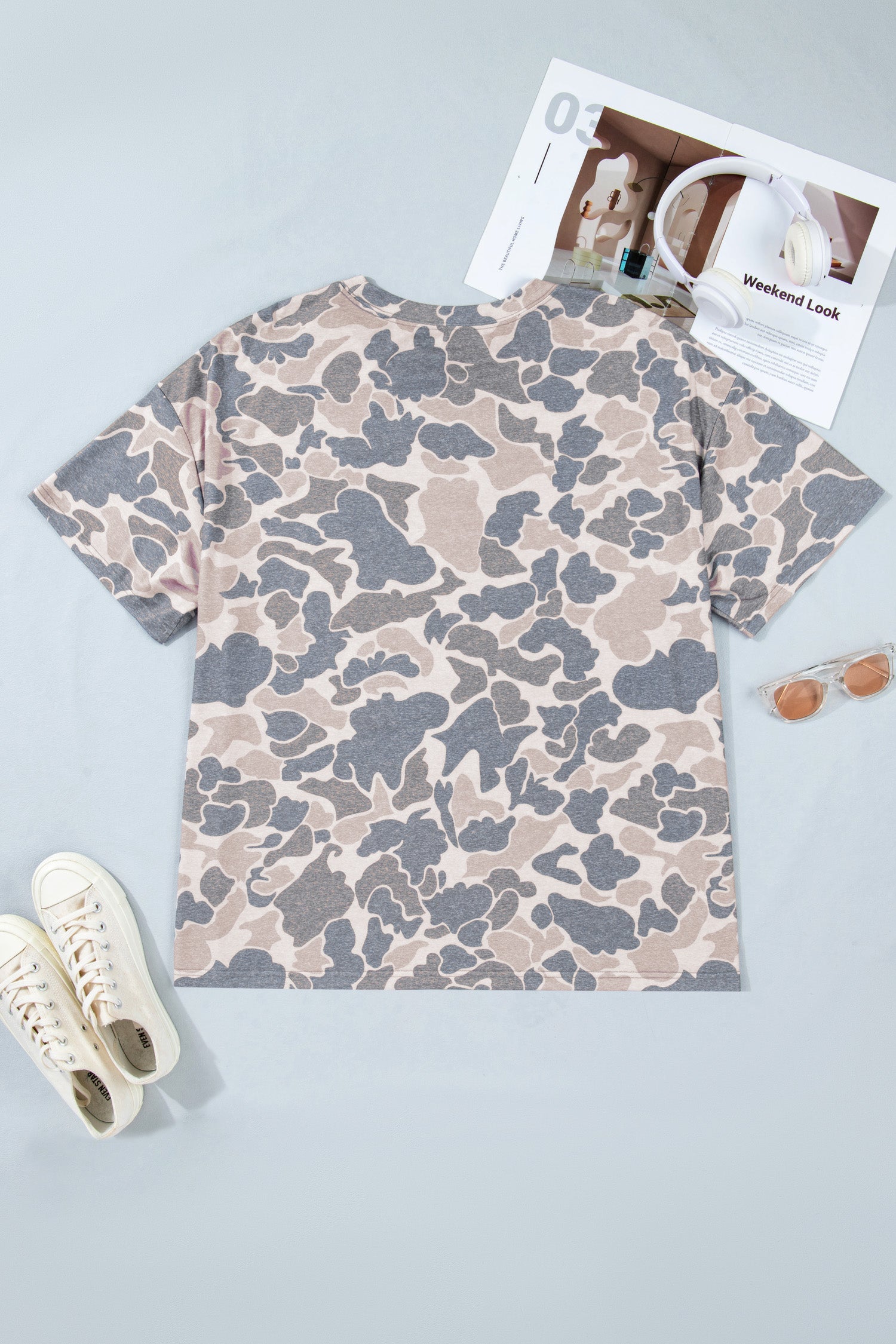 Multicolour Retro Camouflage Print Plus Size T Shirt