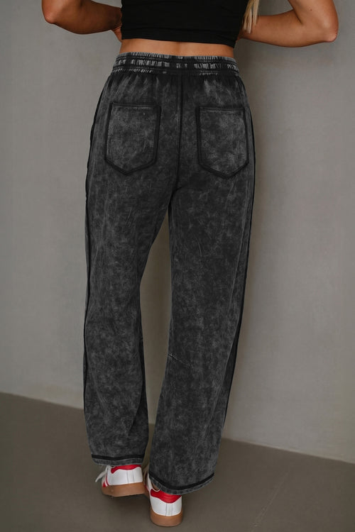 Black Mineral Wash Raw Seam Drawstring Elastic Waist Barrel Pants