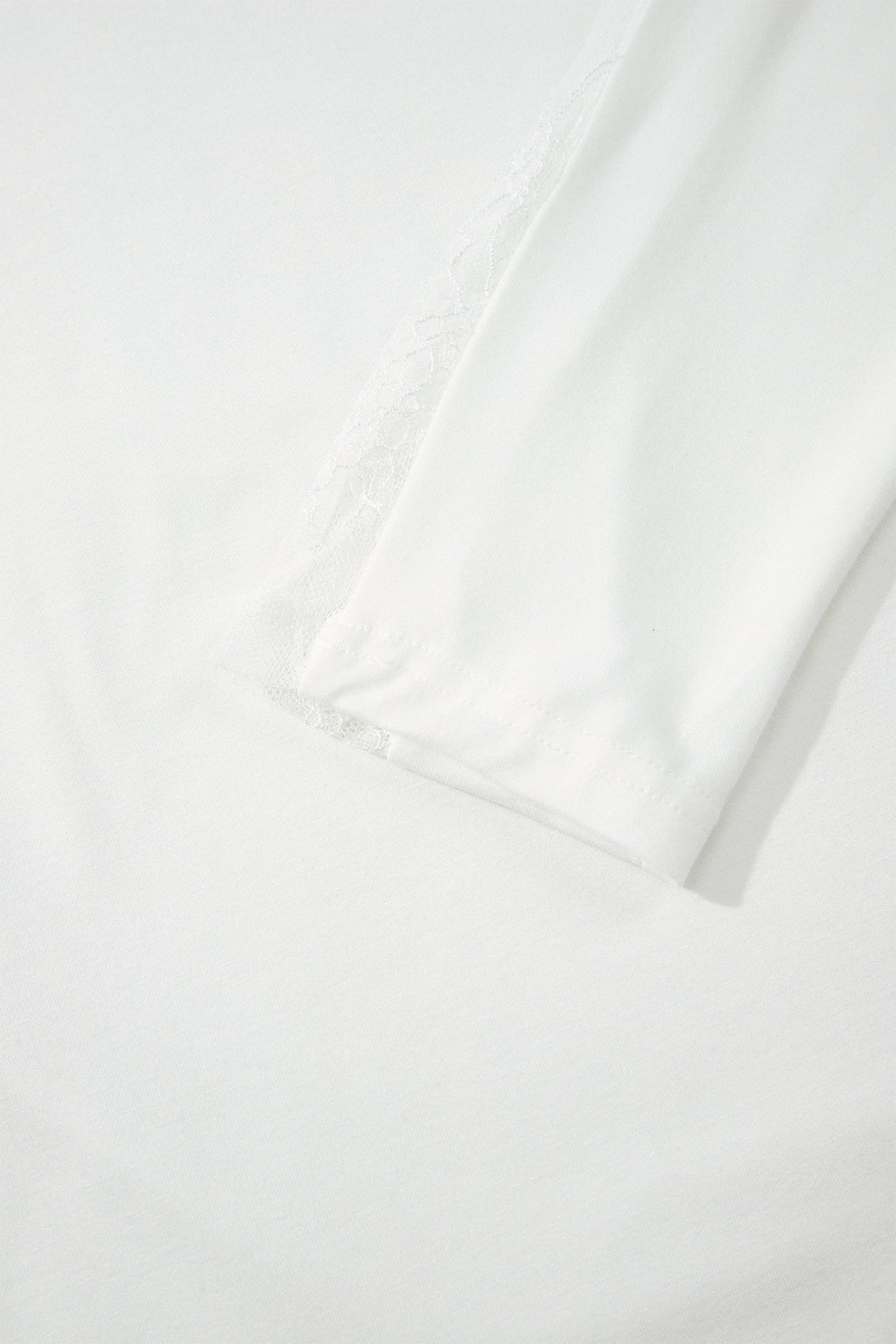 White Lace Patchwork Round Neck Long Sleeve Top