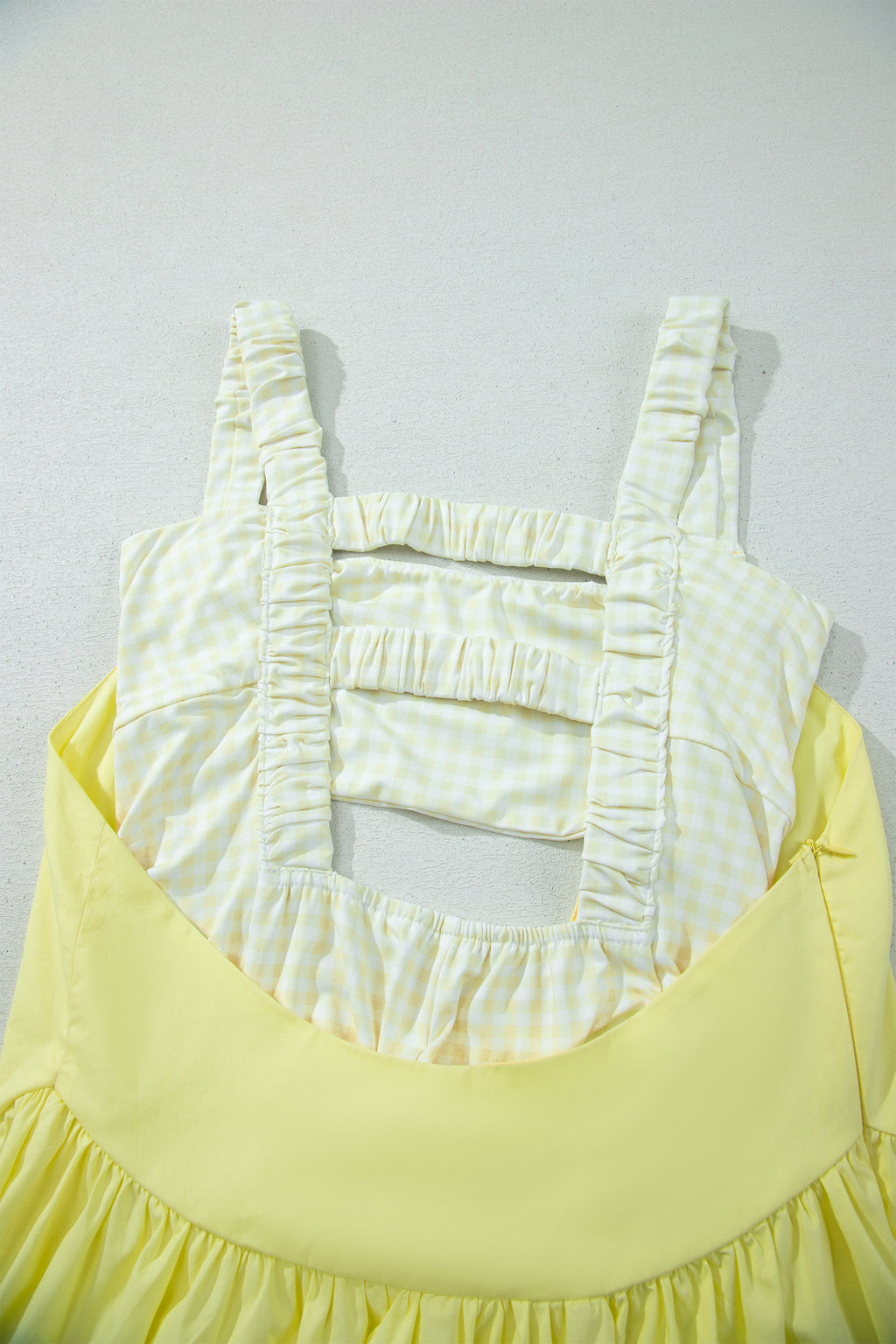 Yellow Cream Faux Two Piece Gingham Contrast Patchwork Loose Mini Dress