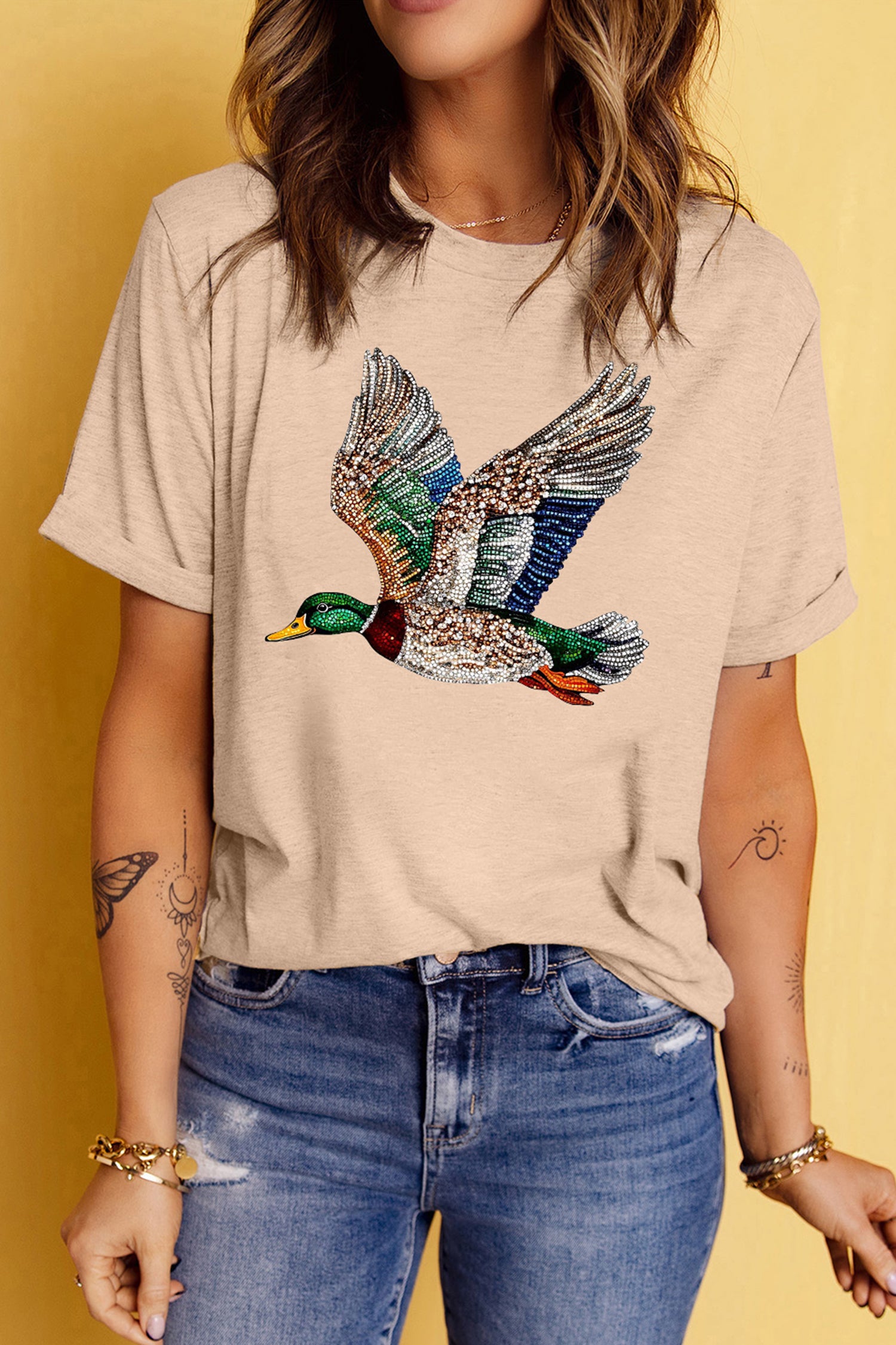 Flying Mallard Print Crew Neck T Shirt