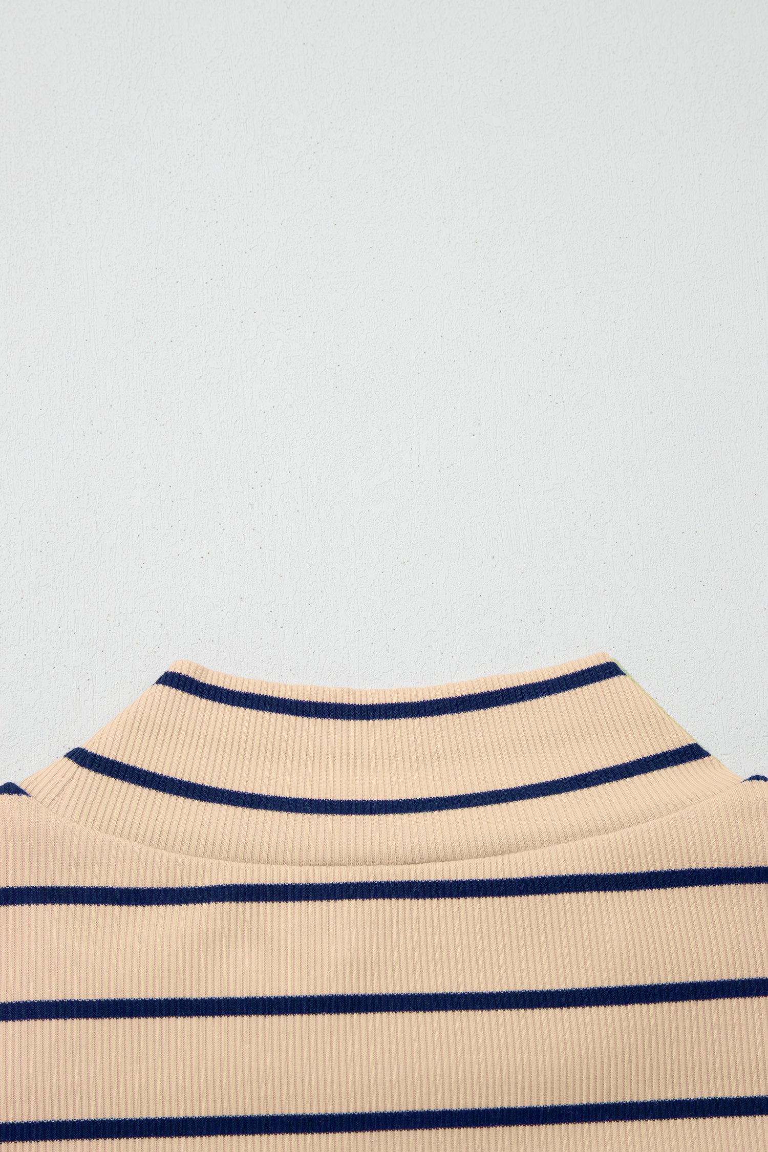 Khaki Stripe Mock Neck Short Sleeve Loose Top