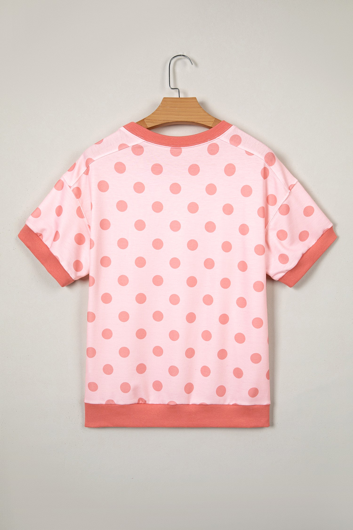 Pink Color Block Trim Polka Dot Casual Tee