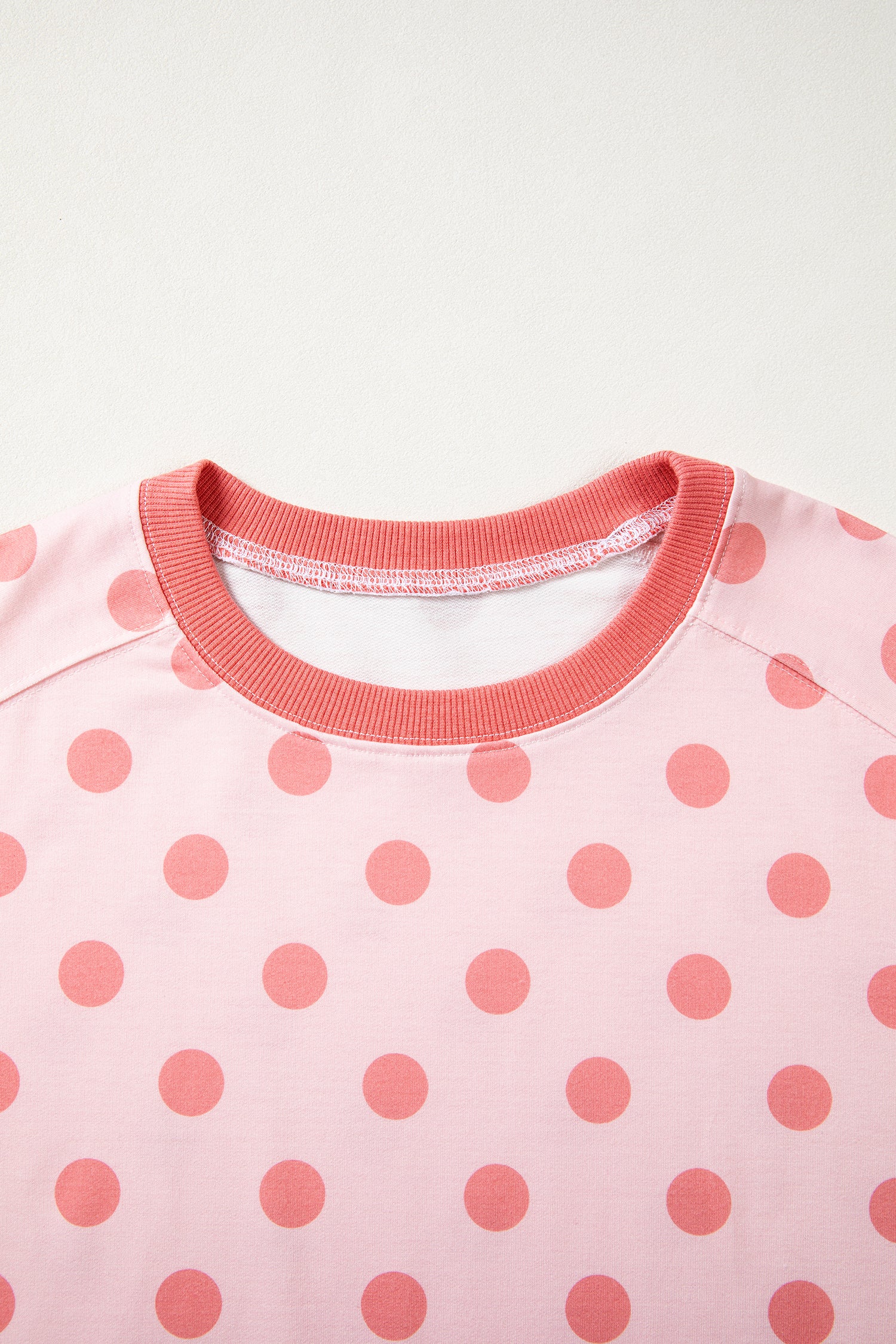 Pink Color Block Trim Polka Dot Casual Tee