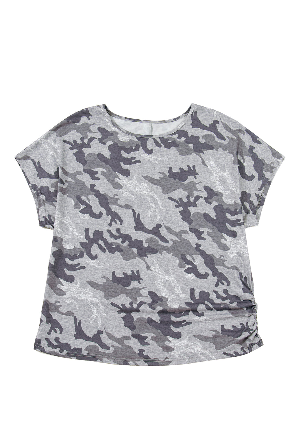 Gray Plus Size Camo Print Casual T Shirt