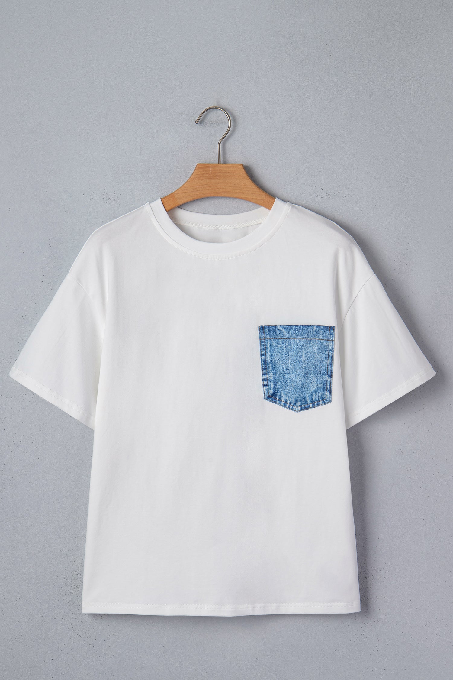 White Color Block Chest Pocket Patched Casual Short Sleeve Top