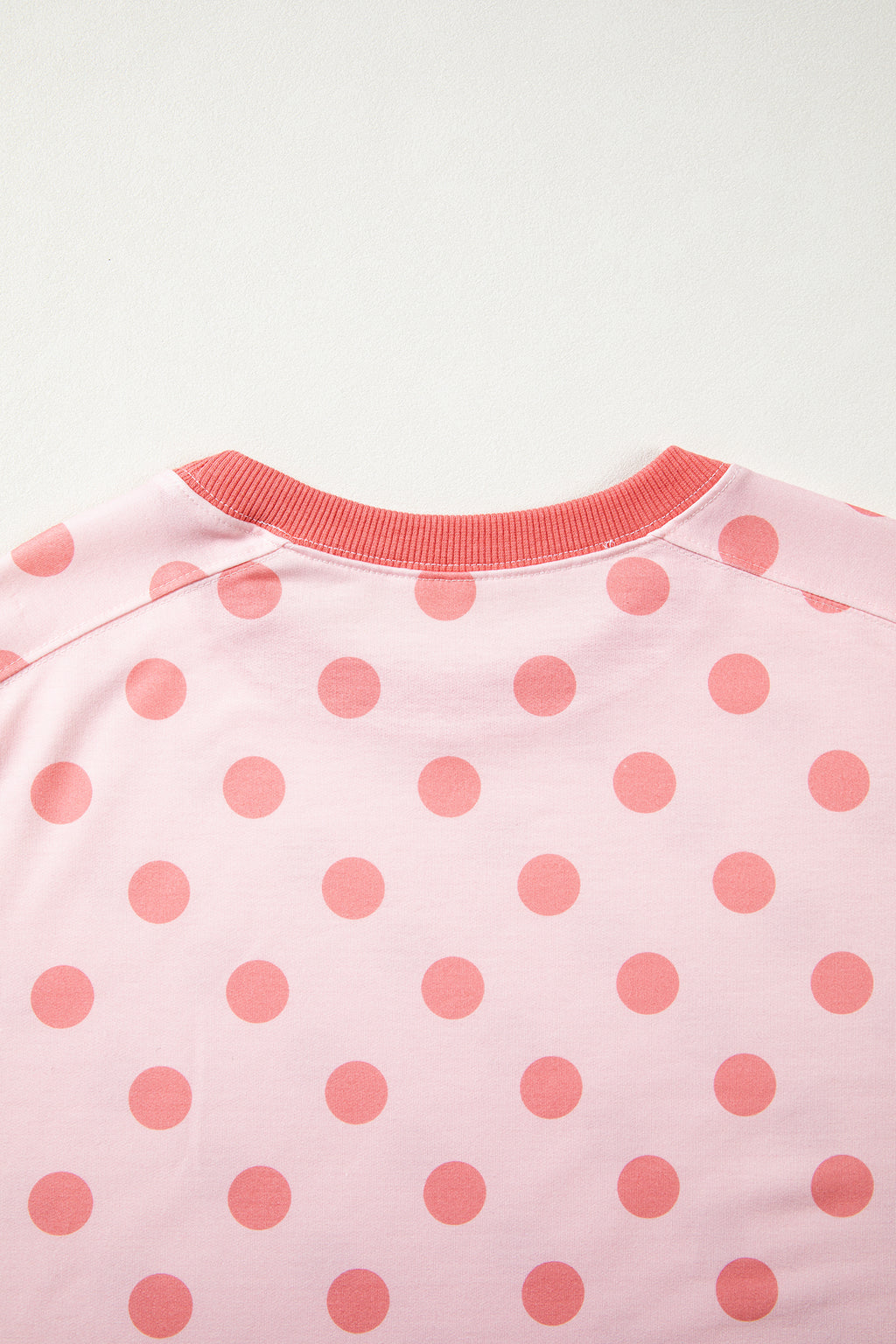 Pink Color Block Trim Polka Dot Casual Tee