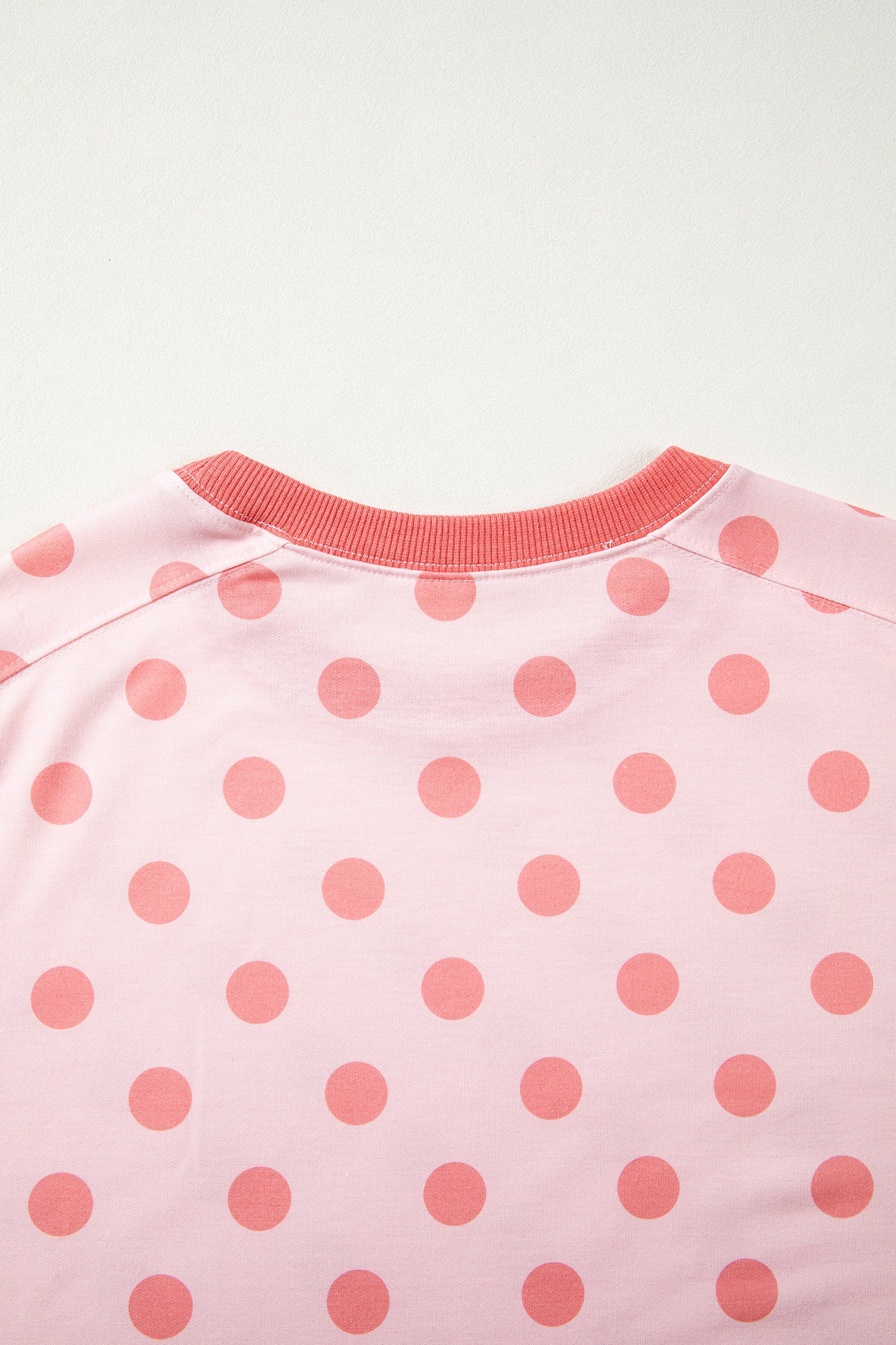 Pink Color Block Trim Polka Dot Casual Tee