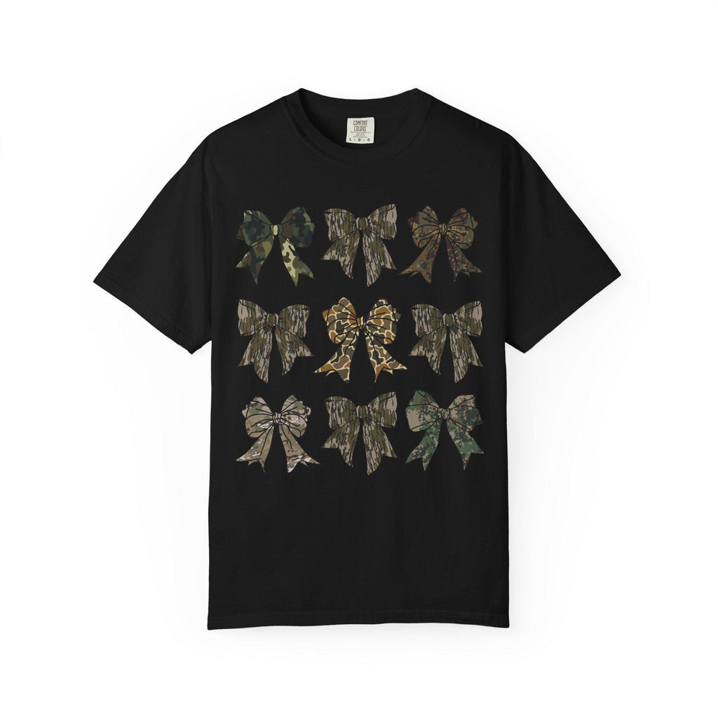 Camo Bow Tshirt | Coquette Camo Tee | Old School Hunting | Bows Tshirt | Southern Girl Aesthetic | Camo Gift for Her