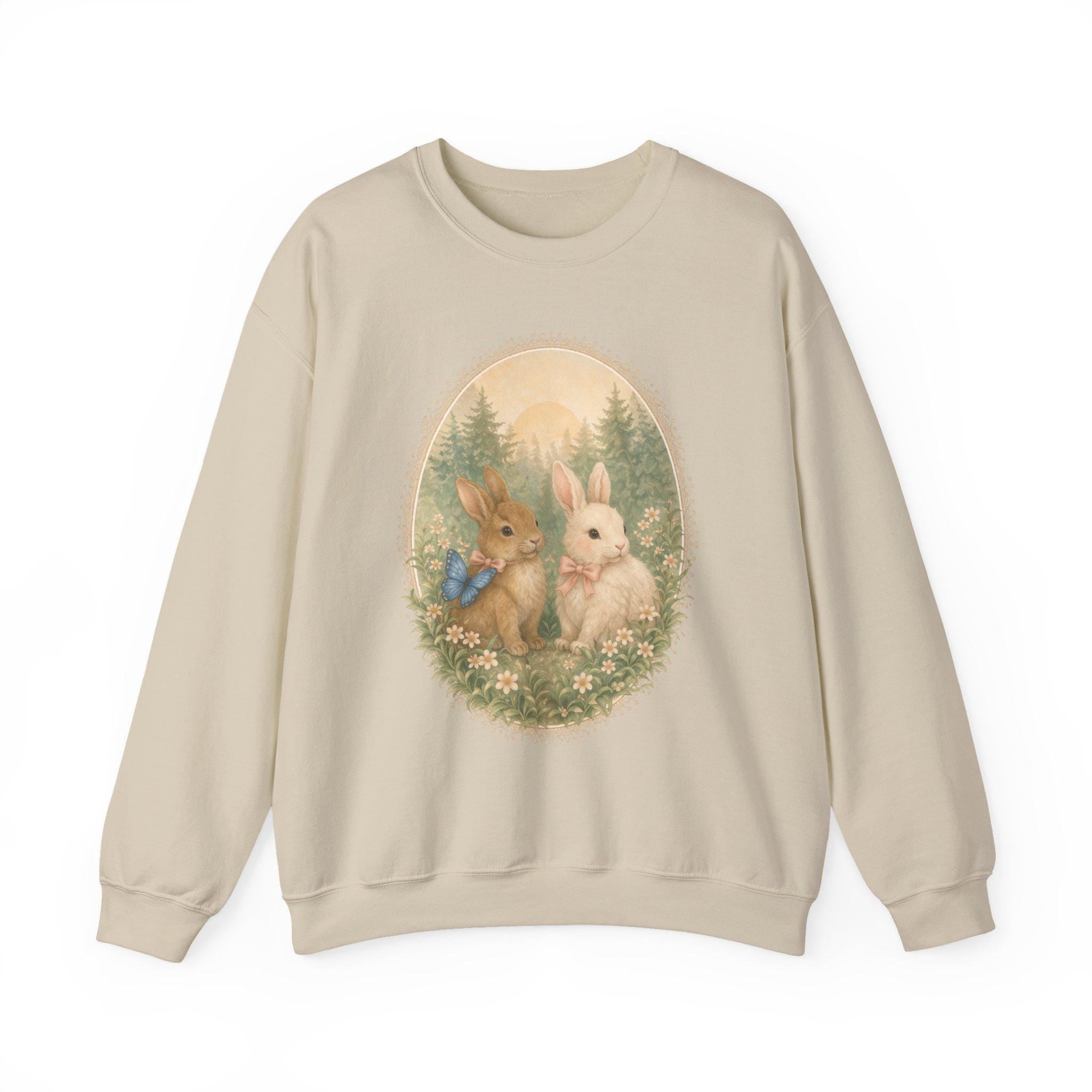 Coquette Bunny Sweatshirt | Vintage Easter | Cottagecore Crewneck | Spring Sweatshirt | Whimsical Forest Animal | Oversized | Gildan