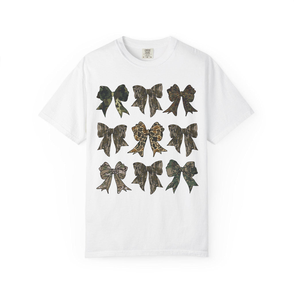 Camo Bow Tshirt | Coquette Camo Tee | Old School Hunting | Bows Tshirt | Southern Girl Aesthetic | Camo Gift for Her