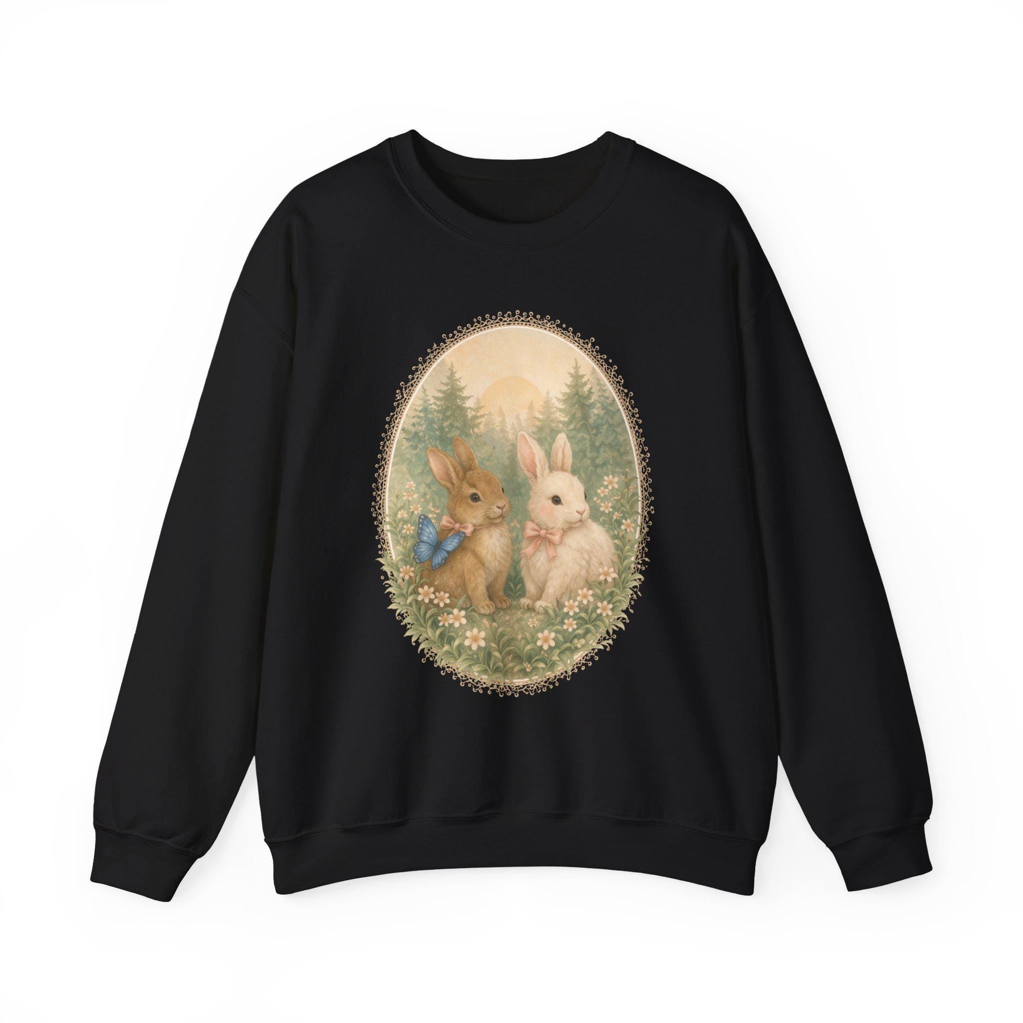 Coquette Bunny Sweatshirt | Vintage Easter | Cottagecore Crewneck | Spring Sweatshirt | Whimsical Forest Animal | Oversized | Gildan